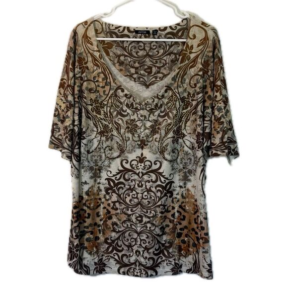 Apt. 9 Brown and Cream Graphic Blouse - Picture 1 of 4